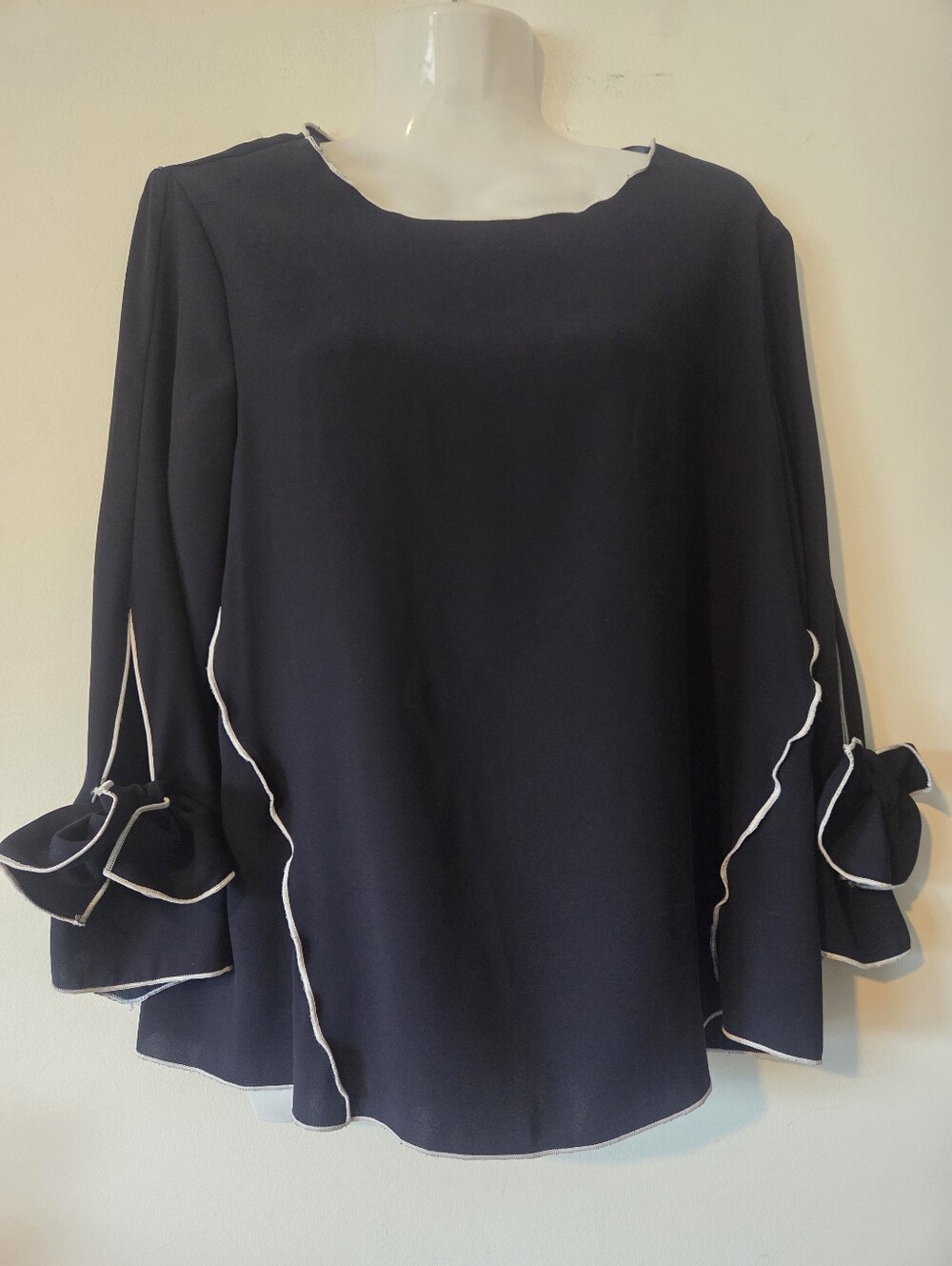 Zara Navy & White Bow Blouse